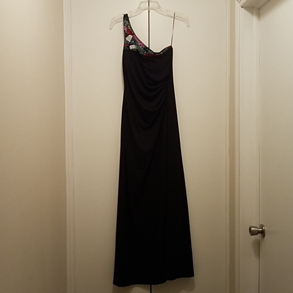 Black with colorful sequin top long evening dress